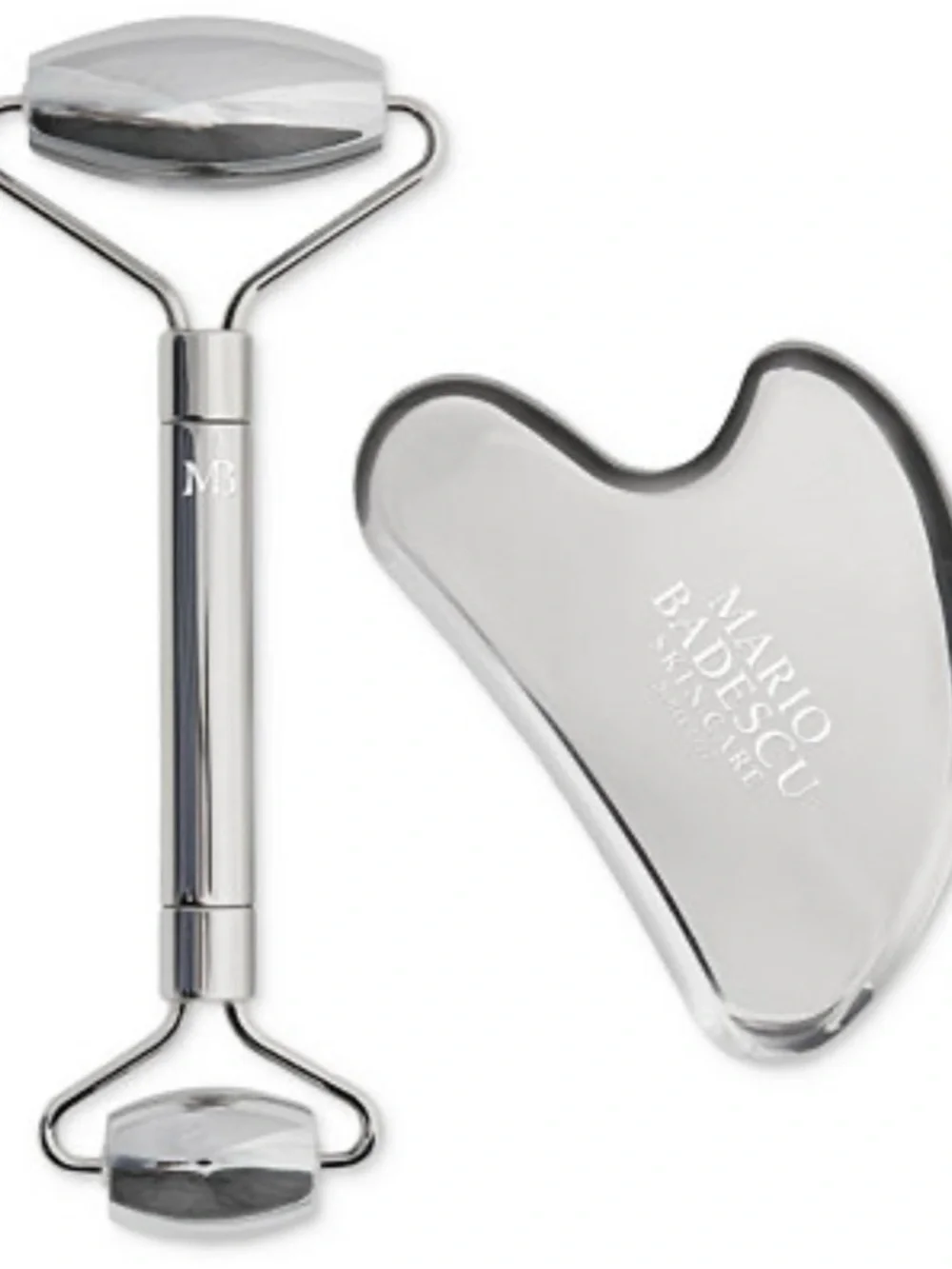 Mario Badescu Stainless Steel Facial Roller & Gua Sha Set - Silver